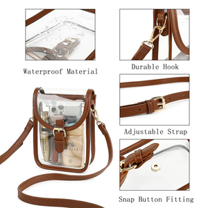 Borselli trasparenti per cellulare da donna borse a <span class=keywords><strong>tracolla</strong></span> da stadio con cinturino in PVC trasparente marrone chiaro con fibbia Mini <span class=keywords><strong>borsa</strong></span> a <span class=keywords><strong>tracolla</strong></span> - Product Image 3