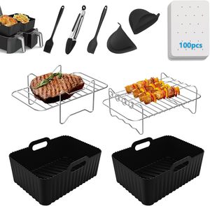 Ninja Dual Oven Accessory Set Reusable Rectangle Non-Stick <strong>Silicone</strong> <strong>Air</strong> <strong>Fryer</strong> <strong>Basket</strong> with Liners Baking Dishes &amp; Pans - Product Image 1