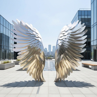 Sculpture d'ange abstraite en acier inoxydable poli miroir, grande décoration paysagère extérieure, objet d'art de collection