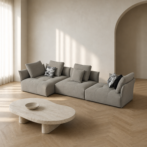 Sofá Seccional Modular en Forma de L, Asientos Profundos a Nivel del Suelo, Cojines Sueltos de Tela, Sofá de Perfil Bajo para Sala de Estar, Villa o Apartamento - Product Image 3