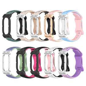 Rugged Armor Metal Bumper <b>Frame</b> Embossed Dual-Color Silicone Sport Watch Band Replacement Strap for Galaxy Fitbit Air - Product Image 1