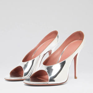 Sandalias personalizadas con punta abierta para mujer, talla grande 45, mulas, tacones altos y finos, sandalias de satén, vestido, <span class=keywords><strong>zapatos</strong></span> de ajuste <span class=keywords><strong>ancho</strong></span> de patente brillante - Product Image 4