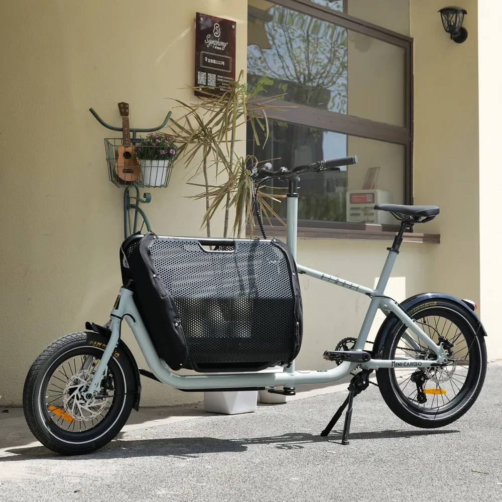 Bicicleta elétrica de carga e-cargo, bicicleta de carga familiar holandesa de 2 rodas, família bakfiet, reboque