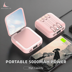 Mini Banco de Energía USB para Auto de Acero Inoxidable con Cable Integrado, Gran Capacidad, Portátil, 3000mAh, Espejo de Maquillaje, Estación de Carga Móvil - Product Image 2