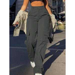 USA Ladies High Street <b>Cargo</b> <b>Pants</b> <b>Baggy</b> Straight Leg Jeans with Multi-Pocket High Waist Solid Casual Denim Free Shipping - Product Image 6