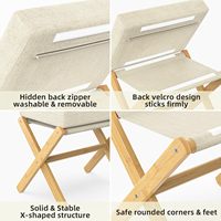 Pouf Ottoman Moderne Pliable en Bambou avec Pieds en X et Coussin en Mousse Épaisse Chenille pour la Maison, la Chambre, le Salon, la Coiffeuse