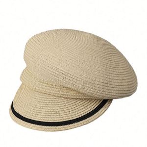 2025 New Arrival Striped Beret Cap Summer <b>Sunscreen</b> Straw Hat Colorful Side Casual Women Fashion Straw Sun Hat - Product Image 5