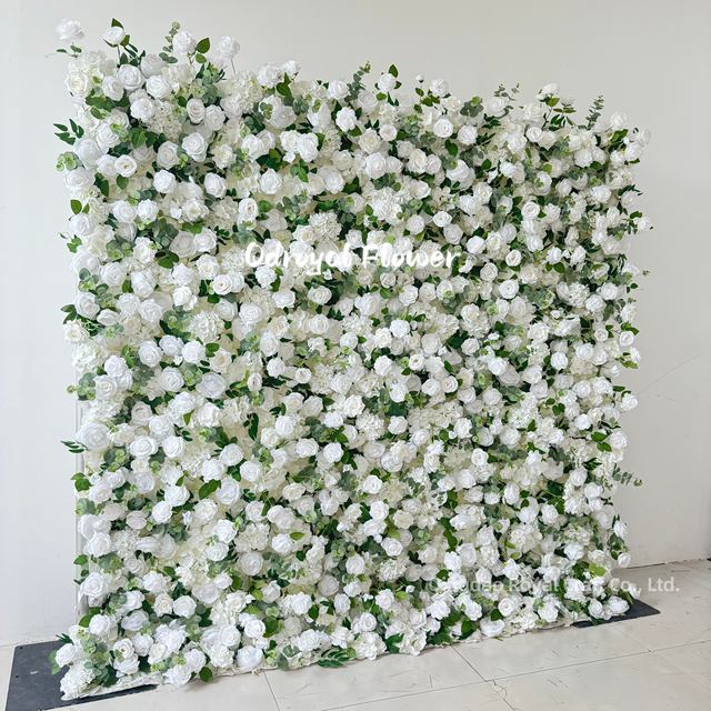 Rose Morning Fabric Wedding Backdrop Decoration Flowers Panels 3D 5D Roll up White Green Artificial Flower Wall Wedding Backdrop
