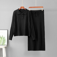 Set Dua Potong Wanita Model Baru Musim Semi/Gugur, Atasan Rajut Kabel Bergaya Retro Kerah Polo Modis dan Rok Warna Solid