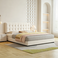 Lit de rangement moderne et luxueux JUNYUHAO, revêtement en tissu haut de gamme, mousse haute densité, cadre en pin certifié E0, taille Queen/King