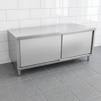 Table de travail en acier inoxydable à porte coulissante, table de préparation pour cuisine commerciale, robuste, pour la restauration, la boulangerie et la transformation alimentaire