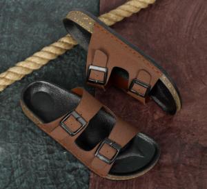 Sandales marron à double boucle, à bout ouvert, décontractées et confortables, avec semelle texturée - Product Image 6