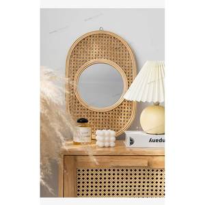 2020 Minimalism Hand Weaving Willow Wicker <strong>Mirrors</strong> Vintage Style Rattan <strong>Cane</strong> Wall Hanging Decor Round Make up <strong>Mirrors</strong> - Product Image 2