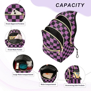Bolso de pecho impermeable morado a cuadros para exteriores, bandolera deportiva de poliéster, bolso cruzado para mujer - Product Image 4