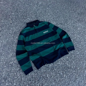 Chemises à boutons avec logo brodé personnalisé de haute qualité, sweat-shirt à manches longues surdimensionné à rayures, polos de rugby à manches longues à rayures - Product Image 1