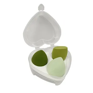 Esponja de maquiagem de logotipo personalizada, caixa com 3 peças, esponja colorida, ovo de beleza, com caixa em pvc de formato de coração