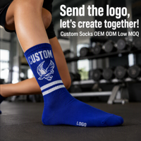 Chaussettes de sport bleu roi avec logo personnalisé, jacquard aigle blanc et rayures pour la gym, le yoga et le fitness