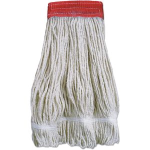 Pads de serpillière en microfibre Boardwalk 20 oz à extrémités bouclées, naturels avec bande rouge, panier en plastique, lot de 12 - Product Image 1
