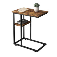 Table d'appoint industrielle moderne en forme de C, double rangement, structure en métal, réglable, pour canapé, salon, hôtel, vente en gros