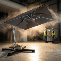 Grand parasol de patio carré autoportant avec double ventilation et bords festonnés, parasol de jardin robuste à bras déporté