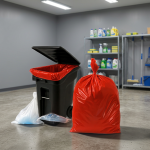 Flat Red Garbage Bags Office Hotel Garden Use Heavy-Duty 60-65Gallons LDPE/HDPE Plastic Bags Large 38*58cm 120 Micron Industrial - Product Image 1