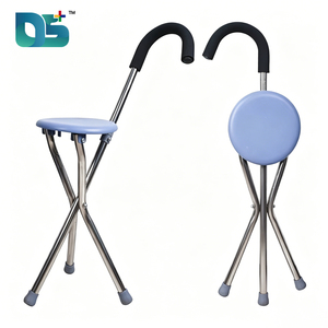 Déambulateur médical pliant à trois ou quatre roues avec siège en plastique, béquille flexible et chaise intégrée - Product Image 1