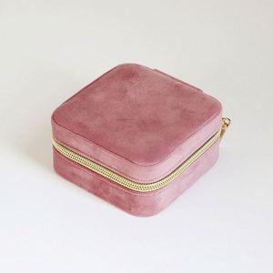 Boîte à bijoux en velours de voyage Portable en flanelle carrée à fermeture éclair style mallette de rangement pour bijoux porte-cadeau anneau porte-boucle d'oreille - Product Image 3