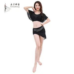 New Belly Dance Top Skirt 2 Piece Practice Clothes Women Bellydance Costume Set Stage Performance