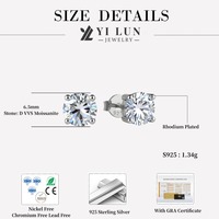 Vente en gros de boucles d'oreilles en argent sterling 925 avec moissanite de couleur D VVS, coupe ronde classique, solitaire pour femmes, bijoux personnalisés