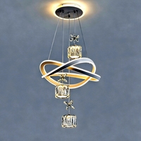 Lustre LED style nordique en forme d'infini, lampe suspendue en cristal cube, luminaire décoratif pour hôtel, villa, escalier