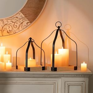 Wooden & Metal Handmade Durable <b>Lantern</b> <b>Candle</b> Holder Set Decorative Tabletop for Home Living Room Wedding Dining Table for Sale - Product Image 1