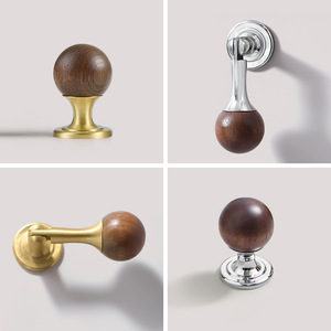 Walnut Wood Round Cabinet <b>Knob</b> <b>Copper</b> Plated Minimalist Drawer Handle Single Hole Durable Furniture Hardware - Product Image 2