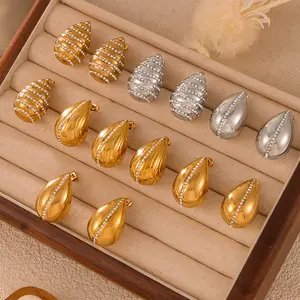 Creative Fine Fashion Jewelry 18K Gold Plated Stainless Steel Diamond Inlaid Zircon Teardrop Water Drop Stud Earrings For Women