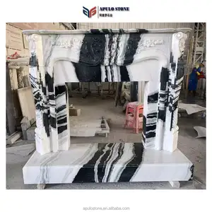 Factory Direct Modern Natural Stone Hand Carved Panda White Marble Fireplace Surround For Villa Decoration