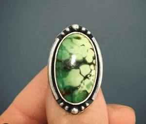 Anillo de Plata de Ley 925 con Turquesa Tibetana Natural, Engaste en Bisel, Ideal para Bodas y Fiestas, Venta al Por Mayor - Product Image 1