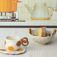 Ensemble de vaisselle haut de gamme en céramique créative : Tasse à café 3D, Assiette, Bol, Contenant alimentaire pour boulangerie, pain, croissant, toast