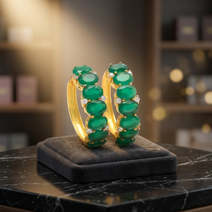 ต่างหูเงินแท้ทำมือประดับพลอยออนิกซ์สีเขียว สไตล์โบโฮสุดอินเทรนด์ - Product Image 2