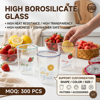 Fruitprint glazen beker tumbler fabrikant groothandel OEM watermeloen sinaasappel aardbei drakenvrucht sap gekleurd borosilicaat