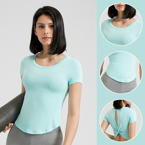 เสื้อยืดแขนสั้นสำหรับเล่นโยคะของผู้หญิงเสื้อยืดใส่ออกกำลังกายด้านหลังสวยงามเสื้อยืดออกกำลังกายน้ำหนักเบา - Product Image 2