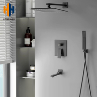 Robinet de douche moderne à jet de pluie en laiton poli, mitigeur encastré à poignée unique, fonction pause, jet doux, massage, pour hôtels, avec valve en céramique