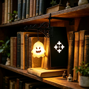 Lampe LED en forme de fantôme en plastique, commande manuelle, alimentée par batterie, lampe décorative 3D pour étagère, lumière blanche - Product Image 1