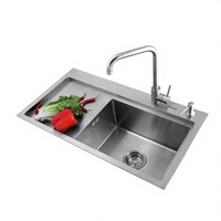 Évier de cuisine sous plan moderne à double bac en acier inoxydable 304 avec support de robinet monotrou