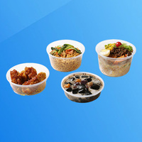 Bol jetable en PP de haute qualité de 800 ml avec couvercle transparent à bord bleu, compatible micro-ondes pour nouilles, soupes, salades et emballages alimentaires