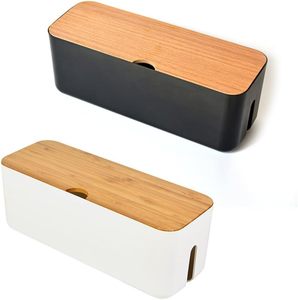 Caja grande rectangular de bambú para gestión de cables, organizador de regletas con técnicas de tallado para ocultar cables en el hogar y almacenamiento de botiquín médico - Product Image 6