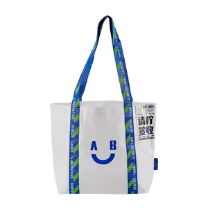 Custom printed pp reusable woven shopping bags laminated woven gift handbags with long handle webbing