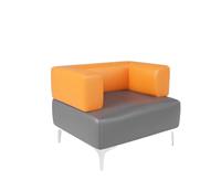 Canapé en cuir pour salon d'accueil d'entreprise ou canapé individuel moderne orange vif avec base en bois pour bureau créatif