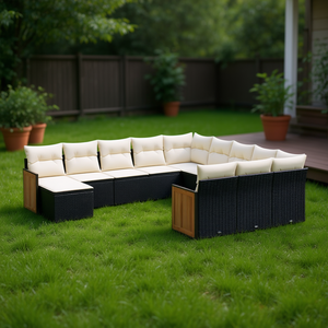 Ensemble de canapés de jardin en rotin noir et crème avec coussins en mousse haute densité, design contemporain imperméable - Product Image 2