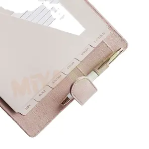 Benutzer definierte weiche rosa Papier Pappe Planer Tab Teiler A5 A6 A7 mit Tasche Oberseite Druck folie Tab
