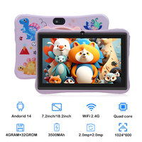 Tablette pour enfants 7 pouces 4GB + 32GB Wifi Android 14 fonctions d'apprentissage Contrôle parental Tablettes Wifi BT en stock