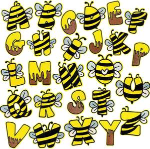Parche bordado Little Bee tema letra inglesa parche de tela de transferencia de calor dibujos animados abeja 26 parche de letras - Product Image 2